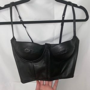 NWT black leather corset bustier crop top 💘